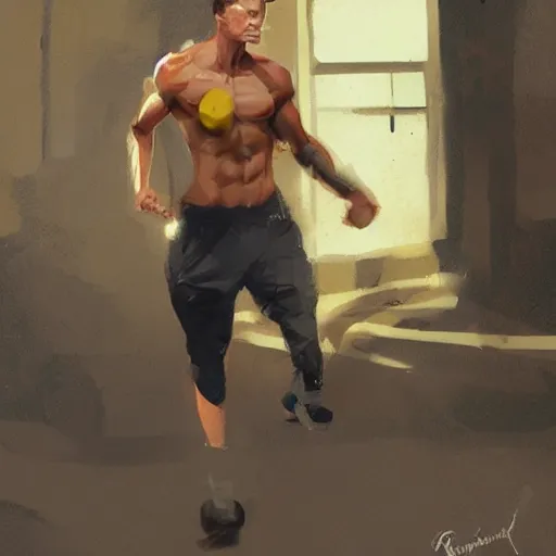 Prompt: lemon gigachad working out by greg rutkowski