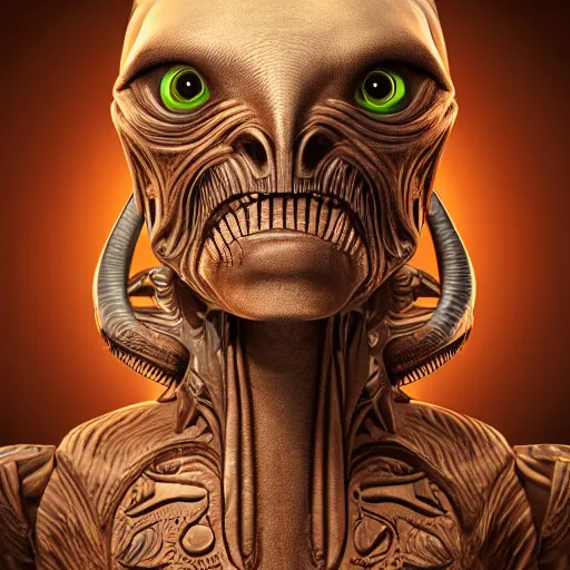 Prompt: A detailed alien portrait, with intricate ivory carvings, by H.R. Gigger, render, z brush, 4k