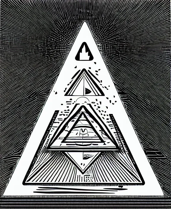 Image similar to realistic space mothership in the shape of pyramid with book tractor beam on white background, art by james o barr and albrecht durer, woodblock print, engraved, black and white, vector, vector art