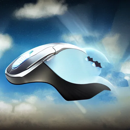 Image similar to a computer mouse flying through the sky digital concept art