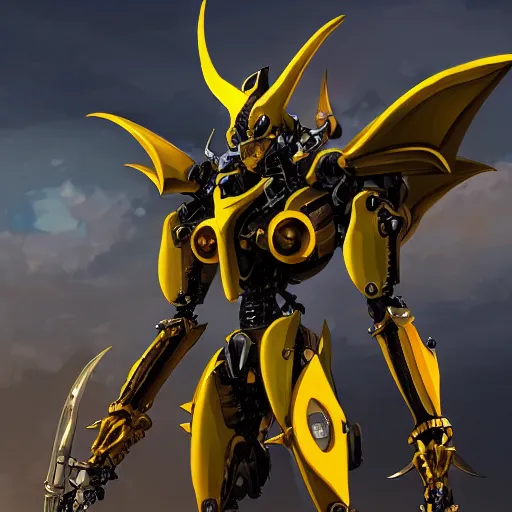 Prompt: anthro mecha dragon holding a yellow sword, photorealistic, 4k