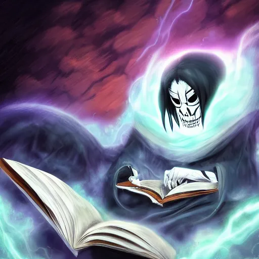 Image similar to soul reapers reading books, high definition, 16k resolution, concept art, digital art