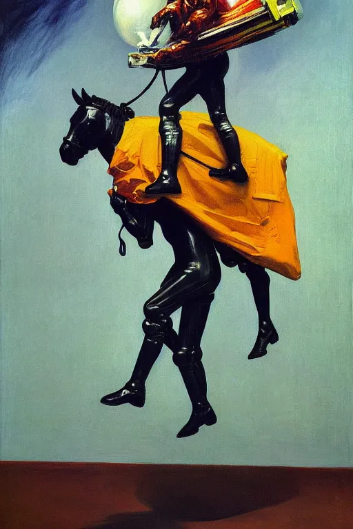 Image similar to astronaut carrying a horse on his shoulders, hauntingly surreal, highly detailed painting by francis bacon, edward hopper, adrian ghenie, gerhard richter, and james jean soft light 4 k,