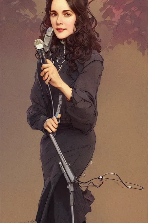 Image similar to beautiful cottagecore Seinfeld holding a microphone. intricate, elegant. highly detailed, digital painting, artstation, concept art, smooth, sharp, focus, illustration. . art by artgerm and greg rutkowski and alphonse mucha