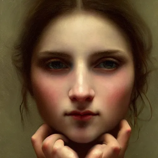 Image similar to hyperrealistic oil painting of woman, oil paint drips, dim volumetric lighting, 8 k octane beautifully detailed render, post - processing, portrait, extremely hyper - detailed, intricate, epic composition, cinematic lighting, masterpiece, by william - adolphe bouguereau, trending on artstation, very very detailed, masterpiece, stunning,