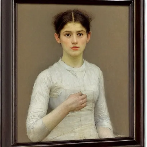 Image similar to a portrait of a female android by jules bastien - lepage