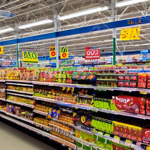 Image similar to Walmart Grocery Store Inside, Cam view, star wars ground battle in the store, using tomatoes, banana as weapons, 40nm lens, shallow depth of field, split lighting, 4k,