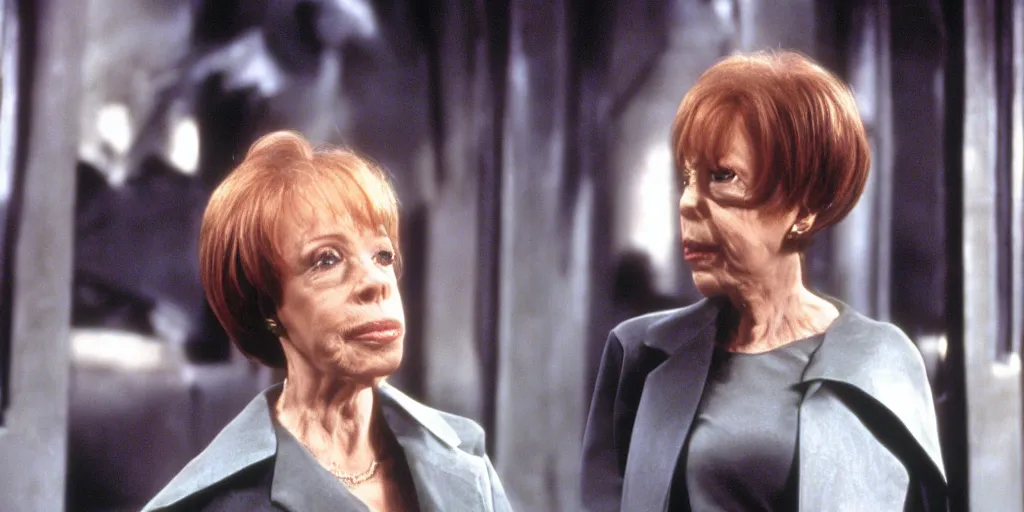 Prompt: Carol Burnett as Trinity in The Matrix (1999), highly detailed, trending on Cinestills, 4k