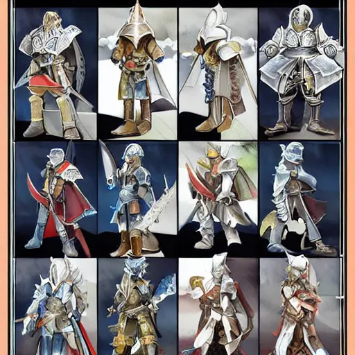 Image similar to watercolor, final fantasy tactics character design, knight in plate armor, knight wearing helmet, character portrait, heroic, many belts