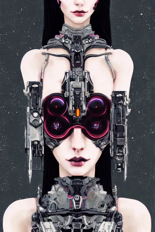 Image similar to portrait of beautiful young gothic cyborg maiden. cyberpunk, Warhammer, highly detailed, artstation, illustration, art by Ilya Kuvshinov and Gustav Klimt
