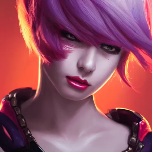 Image similar to portrait of Vi from League of Legends, by Fortiche Studio, by Riot Games, from Netflix's Arcane, trending on artstation,fine details, realistic shaded, fine-face, painted texture,realistic and defined face, anatomically correct, symmetrical, beautiful, pretty face, extreme details