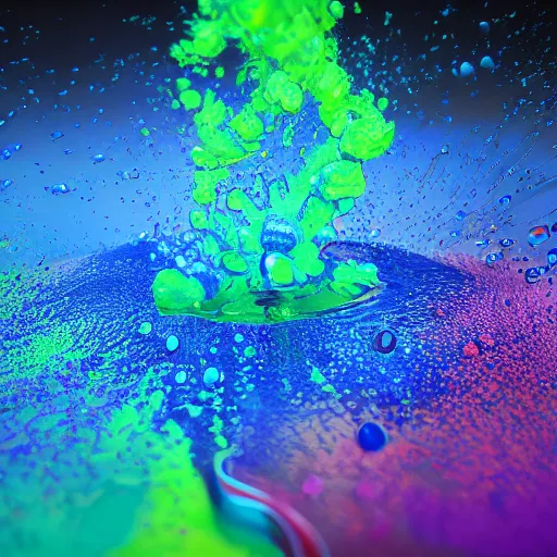 Prompt: 3 d fluid simulation render, octane render, xparticles, vibrant colors,