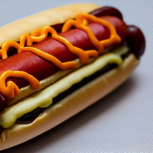 Image similar to a hotdog with highly detailed features of a caterpillar