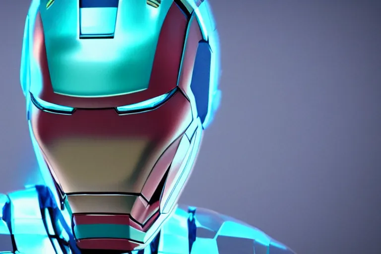 Prompt: futuristic fluid aquamarine iron man helmet, intricate, glowing, eyecandy, colorful, 3 d, octane render, photorealistic, modern,