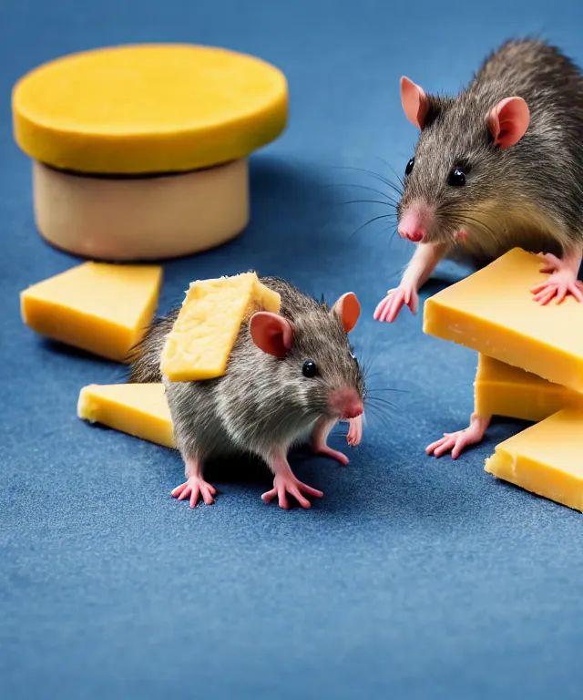 Image similar to high quality presentation photo of cute anthropomorphic rats playing basketball with cheese, photography 4k f1.8 anamorphic bokeh 4k Canon Nikon