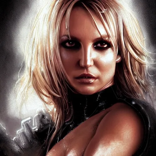 Image similar to britney spears, film nior, darkwave, darksynth character portrait, sharp, digital matte painting, art by luis royo, greg rutkowski, wlop, dramatic lighting, trending on artstation