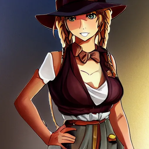 Image similar to indiana jones anime girl portrait, full body