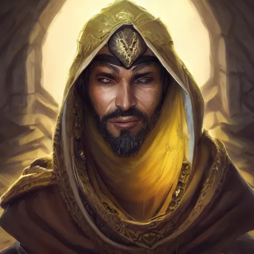 Image similar to portrait of young arabian nomad half wolf, with yellow cloths, league of legends splash art, hearthstone splash art, full body shot, rule of thirds, ultrafine hyperrealistic detailed face, artgerm, greg rutkowski, trending on artstation, 8 k, intricately detailed, highly detailed