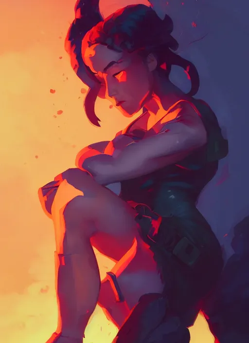 Prompt: a girl being forged in the fire, heroic, glorious, in the style of artgerm, gerald brom, atey ghailan and mike mignola, vibrant colors and hard shadows and strong rim light, plain background, comic cover art, trending on artstation