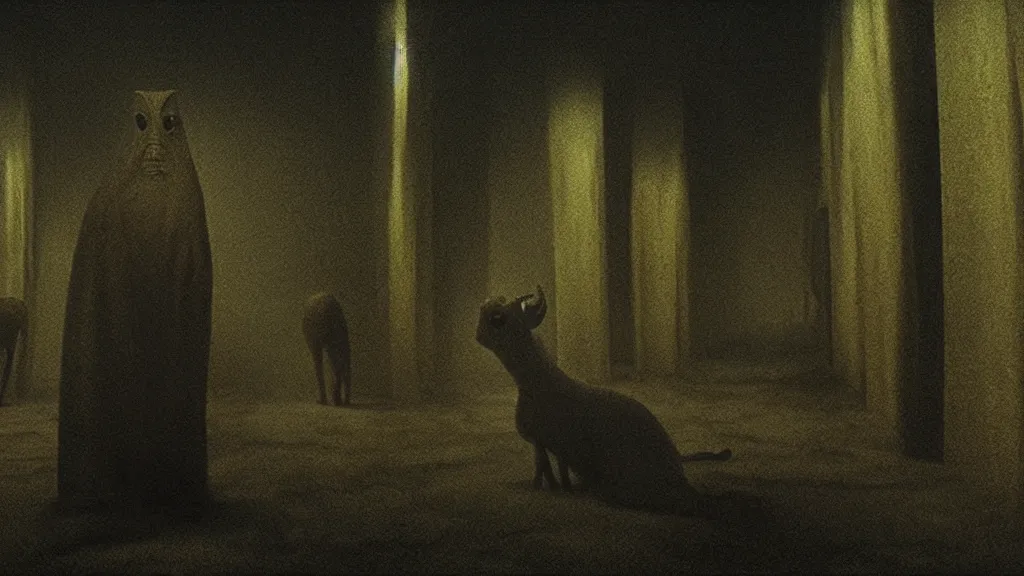 Image similar to the only creature i would ever love, at the movie theatre film still from the movie directed by denis villeneuve and david cronenberg with art direction by salvador dali and zdzisław beksinski, wide lens