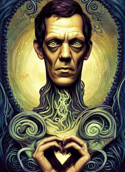 Image similar to lovecraft lovecraftian portrait of hugh laurie, cthulhu, pixar style, by tristan eaton stanley artgerm and tom bagshaw.