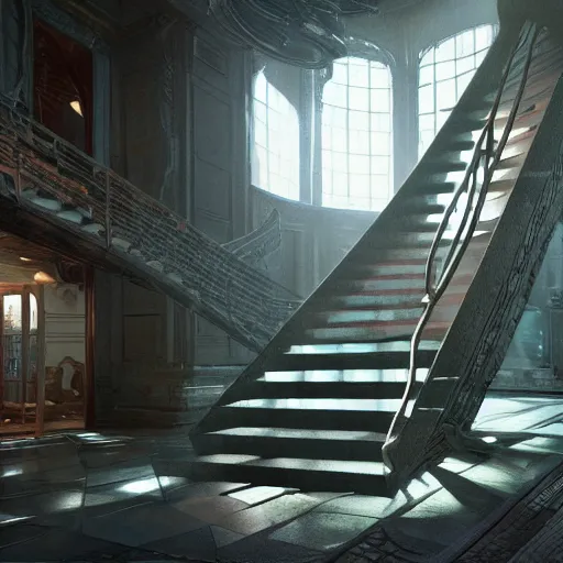 Image similar to the infinite staircase, created in unreal engine 5, 3 d, hyperrealistic, rendered in octane, by yuumei, bayard wu, wlop, tim white, ross tran