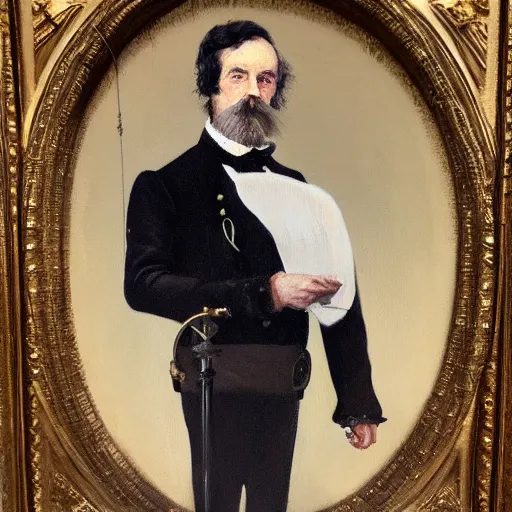 Image similar to Oil Painting portrait of a Victorian Gentleman with a Steampunk prosthetic