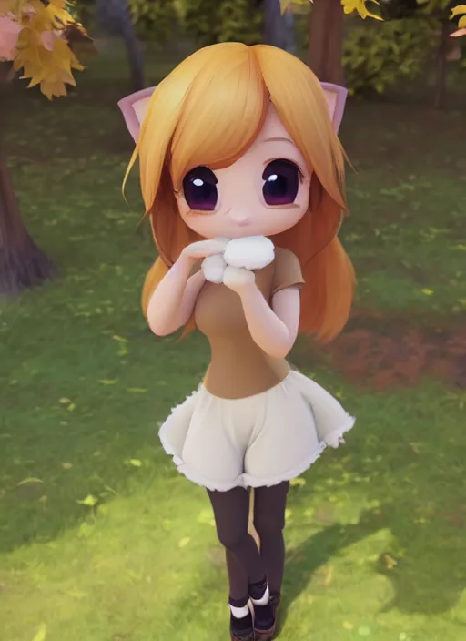 Prompt: female eevee mini cute girl, character adoptable, highly detailed, rendered, ray - tracing, cgi animated, 3 d demo reel avatar, style of maple story and zootopia, maple story eevee, fluffy, dark skin, cool clothes, soft shade, soft lighting, portrait pose