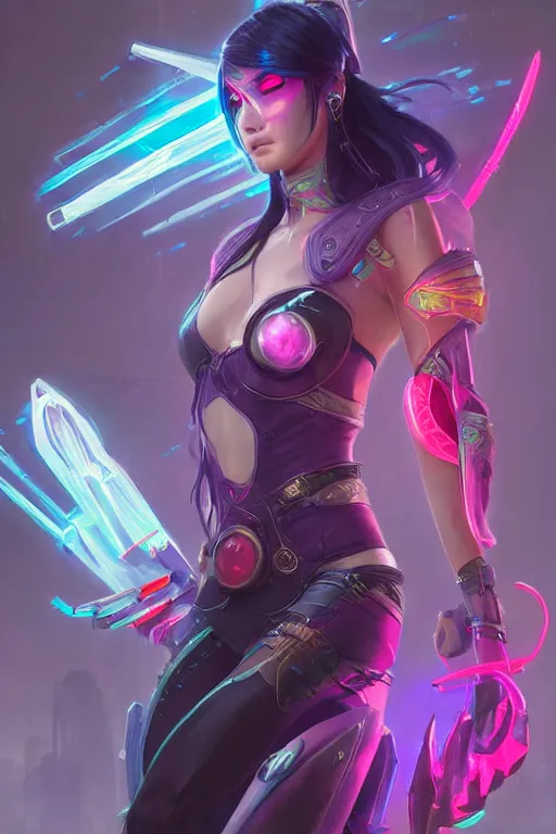 Prompt: irelia from league of legends, cyberpunk futuristic neon. blades flying around her, decorated with traditional japanese ornaments by ismail inceoglu dragan bibin hans thoma greg rutkowski alexandros pyromallis nekro rene maritte illustrated, perfect face, fine details, realistic shaded, fine - face, pretty face, masterpiece