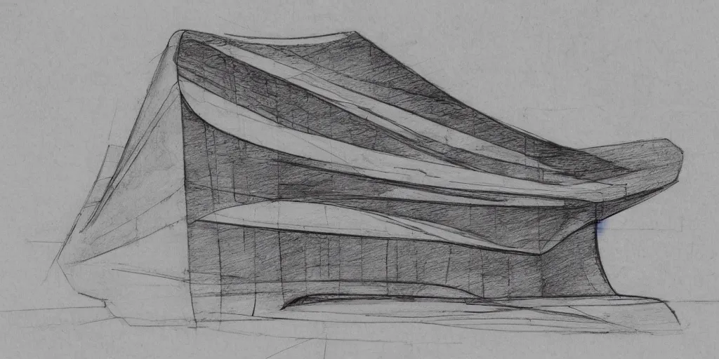 Image similar to davinci sketch technique style old paper zaha hadid building