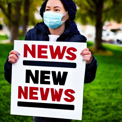 Image similar to a person holding a sign that says, news