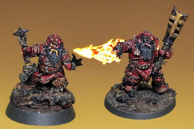 Image similar to Chaos Dwarf holding a flaming axe