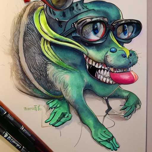 Image similar to ratfink, centered award winning watercolor pen illustration, by caroline choi, edited by range murata and artgerm