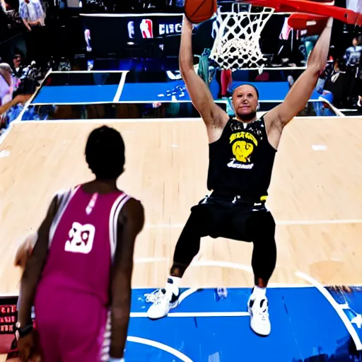 Prompt: photograph of joe biden dunking, highlights of the 2 0 1 9 nba slam dunking contest