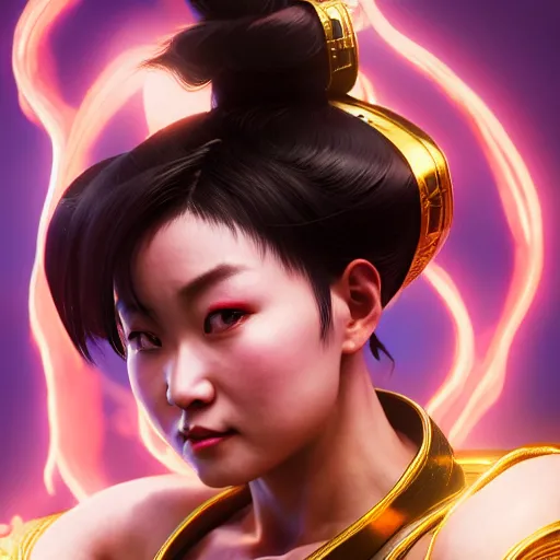 Image similar to portrait of chun li, au naturel, hyper detailed, digital art, trending in artstation, cinematic lighting, studio quality, smooth render, unreal engine 5 rendered, octane rendered, art style by klimt and nixeu and ian sprigger and wlop and krenz cushart.