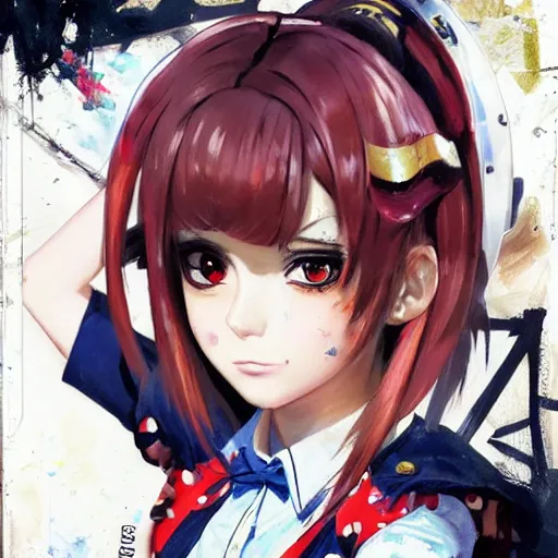 Prompt: maki nishikino from love live school idol project combined with felonius gru from despicable me, painting by sandra chevrier, greg rutkowski, yoji shinkawa, enki bilal, masterpiece, sharp focus