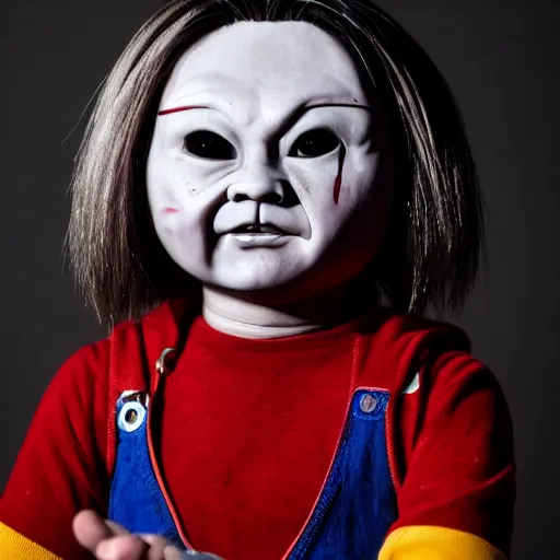 Image similar to justin sun as chucky the killer doll