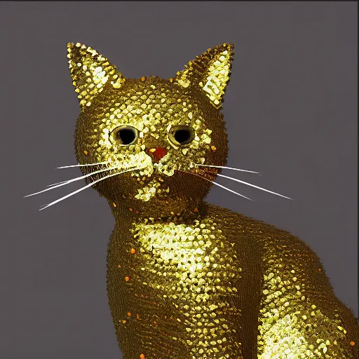 Image similar to a cat embroidered with sequins, hyperrealistic, textured, animal portrait, 3 d render, f 2. 8