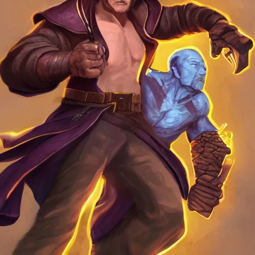 Image similar to Liam Neeson as Burl Gage, Antimage, casting Eldritch Bolt, iconic Character illustration by Wayne Reynolds for Paizo Pathfinder RPG