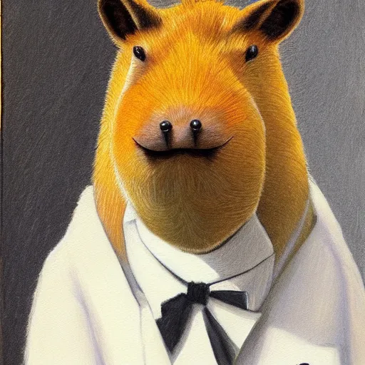 Image similar to sauve capybara wearing formal attire, portrait, painting