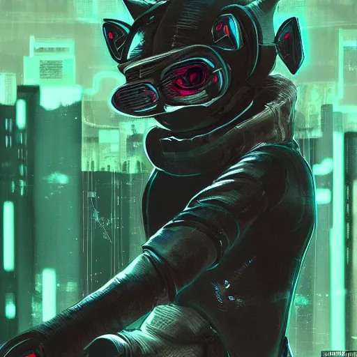 Image similar to a cyberpunk cyborg cat, trending on art station