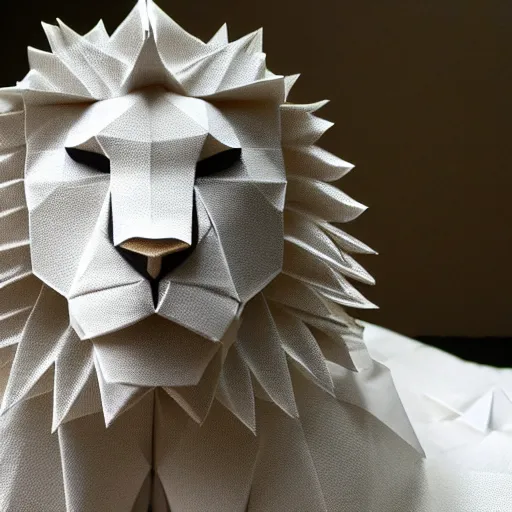 Prompt: origami of a lion, masterfully crafted and folded origami figure