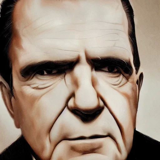 Prompt: closeup portrait of richard nixon, realistic portrait, dramatic lighting, trending on artstation, high detail, by greg rutkowski