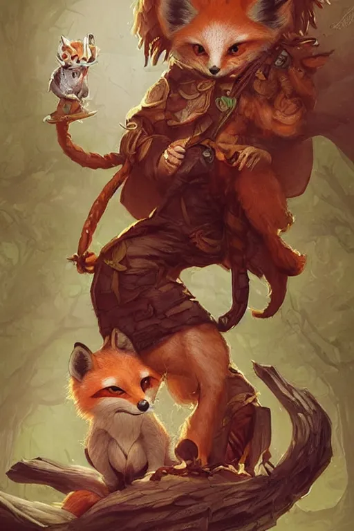 Prompt: cute little anthropomorphic foxy witch wearing a cape and a dreadlocks, tiny, small, miniature fox, baby animal, short, pale woodcut armor, cute and adorable, pretty, beautiful, DnD character art portrait, matte fantasy painting, DeviantArt Artstation, by Jason Felix by Steve Argyle by Tyler Jacobson by Peter Mohrbacher, cinematic lighting