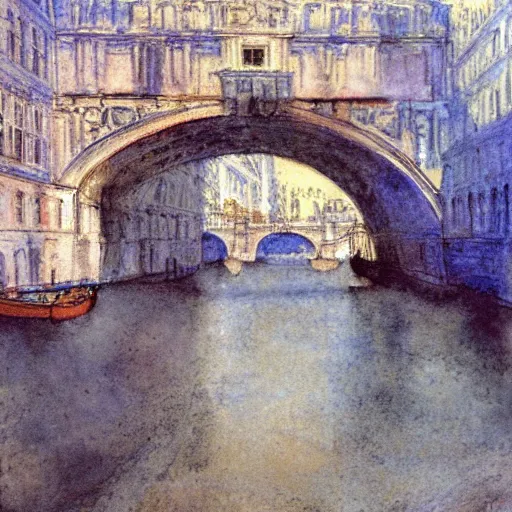 Image similar to the bridge of sighs in the style of vrubel, watercolor, pastel colors