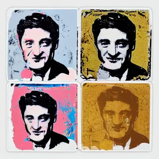 Prompt: vladimir zelenskiy. face like in his photographs. intricate sticker design by andy warhol