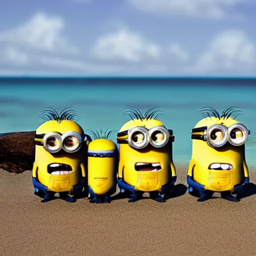 Prompt: minions at the beach