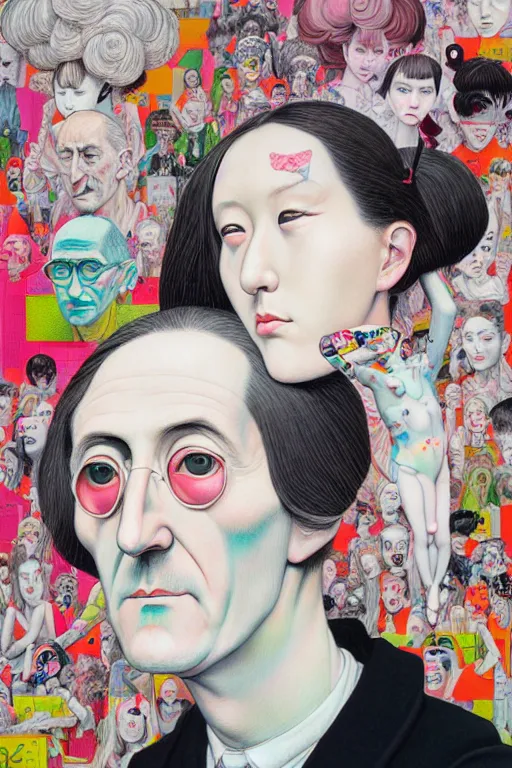 Prompt: full view, from a distance, of marcel duchamp, style of yoshii chie and hikari shimoda and martine johanna, highly detailed