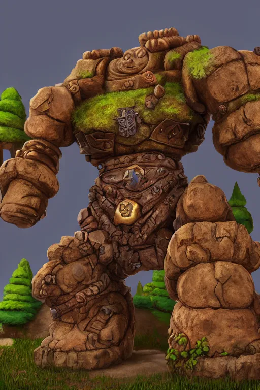 Image similar to zelda fantasy art giant golem troll wood rock greeble gemstone, global illumination ray tracing hdr fanart arstation by sung choi and eric pfeiffer and gabriel garza and casper konefal