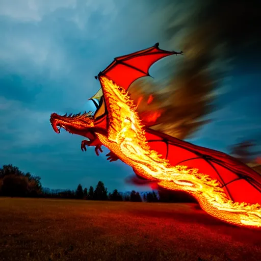 Prompt: fire breathing dragon igniting the sky with it's firey flames, 8 k.